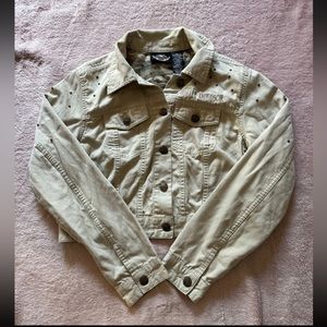 HARLEY‎ DAVIDSON Women’s Crop Top Jacket Canvas Biker Khakis Sz Large